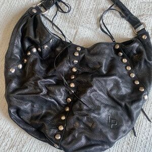 Linea Pelle Black Leather Studded Hobo Bag